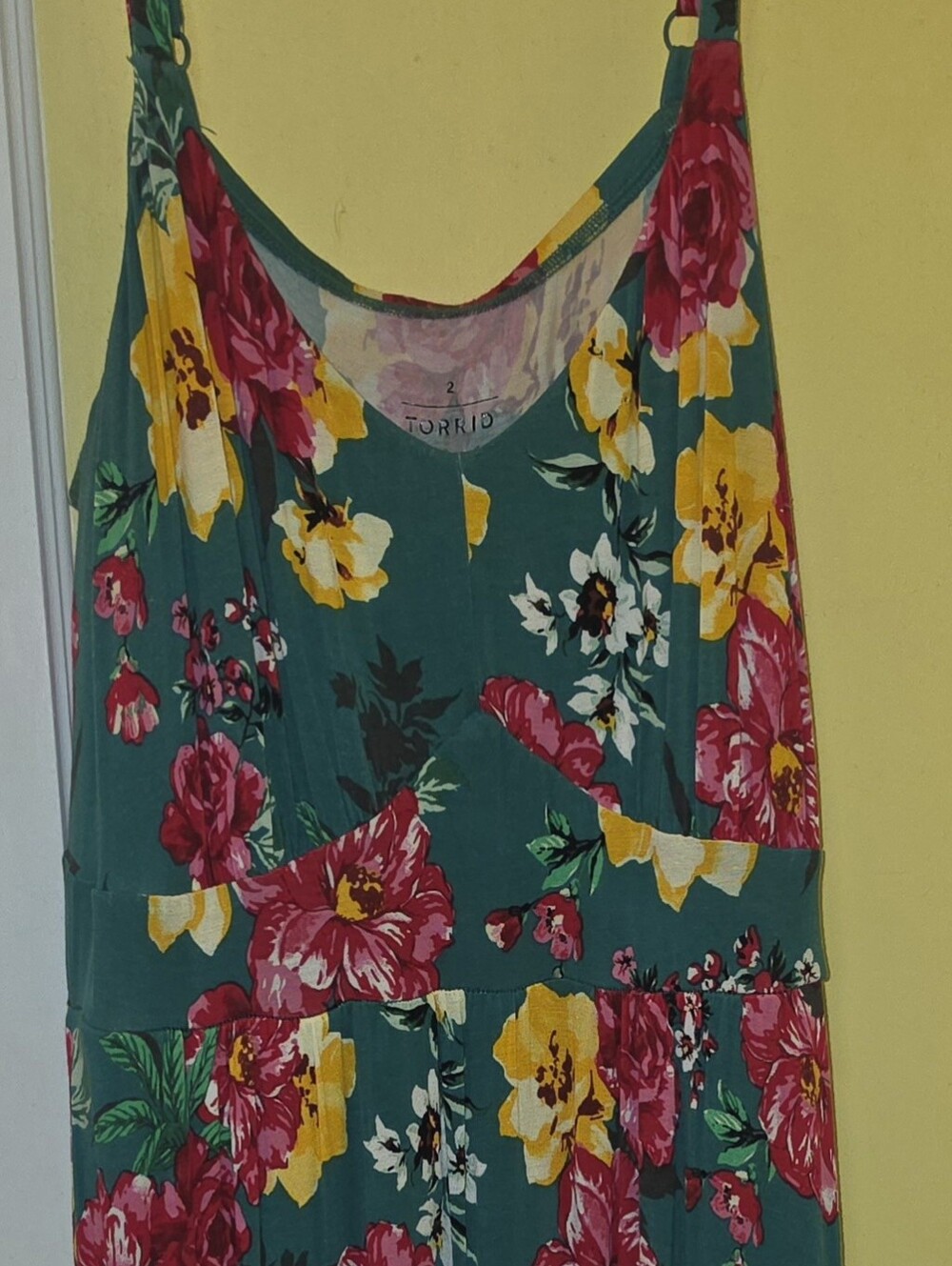 Torrid Teal Floral Scoop Neck Dress with Yellow & Pink Blooms